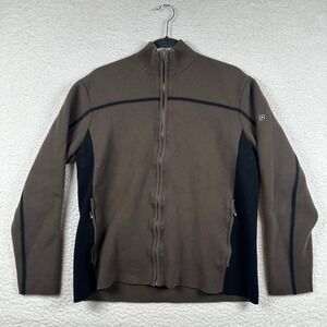 Victorinox Swiss Mens Wool Army Full Zip Knit Sweater Jacket M Zip Pockets Brown